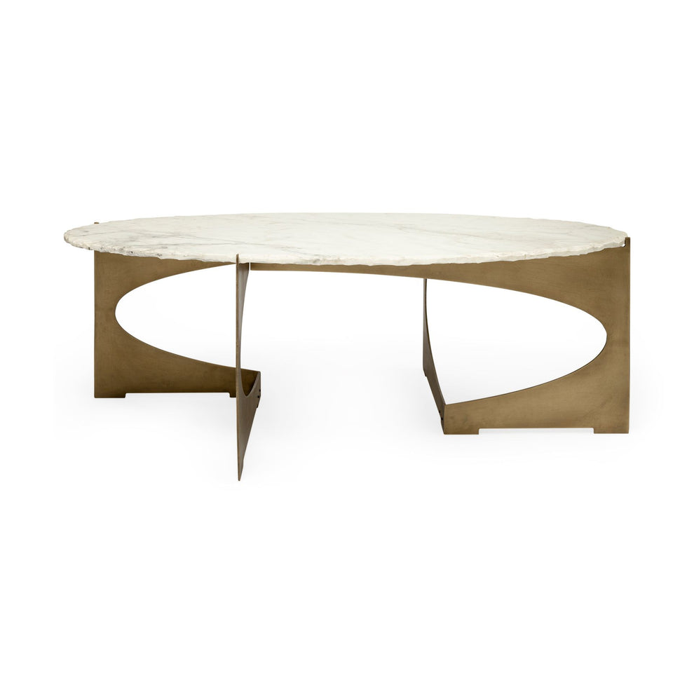 Oval Marble Top and Gold Metal Base Coffee Table By Homeroots | Coffee Tables | Modishstore - 4