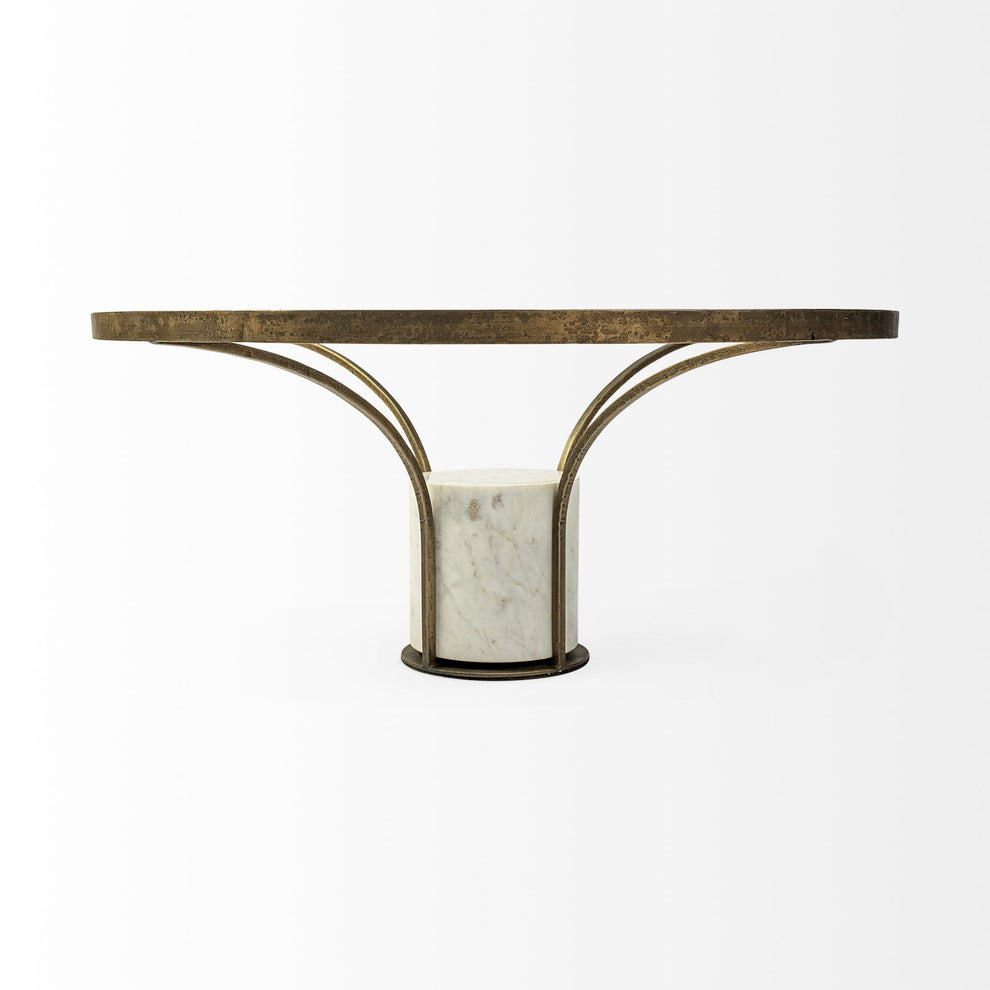 36' Round Glass Top Metal and Marble Pedestal Coffee Table By Homeroots | Coffee Tables | Modishstore - 3