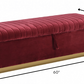 Rectangular Modern Red Velvet Storage Bench with Gold Metal By Homeroots