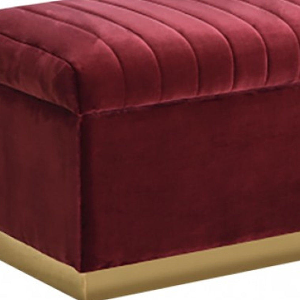 Rectangular Modern Red Velvet Storage Bench with Gold Metal By Homeroots | Benches | Modishstore - 4