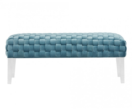 Rectangular Modern Light Teal Textured Velvet Bench with acrylic legs By Homeroots