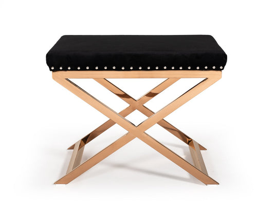 Modern Black Velvet with nailhead trim and Rose Gold Stool By Homeroots