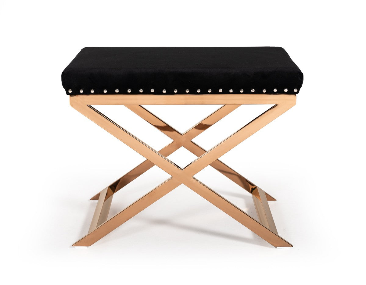 Modern Black Velvet with nailhead trim and Rose Gold Stool By Homeroots | Stools | Modishstore