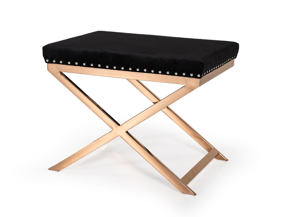 Modern Black Velvet with nailhead trim and Rose Gold Stool By Homeroots | Stools | Modishstore - 2