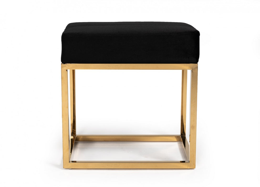 Square Modern Black Velvet Ottoman with Gold Stainless Steel By Homeroots | Ottomans | Modishstore - 2