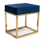 Square Modern Blue Velvet Ottoman with Gold Stainless Steel By Homeroots