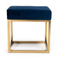 Square Modern Blue Velvet Ottoman with Gold Stainless Steel By Homeroots