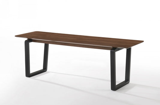 Rectangular Modern Walnut Finish Dining Bench with Black Metal U shaped legs By Homeroots | Benches | Modishstore