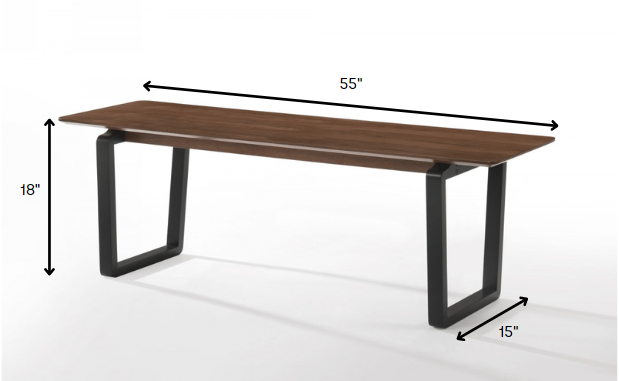 Rectangular Modern Walnut Finish Dining Bench with Black Metal U shaped legs By Homeroots | Benches | Modishstore - 5