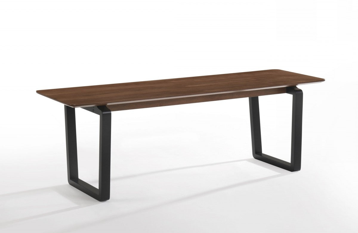 Rectangular Modern Walnut Finish Dining Bench with Black Metal U shaped legs By Homeroots | Benches | Modishstore - 2