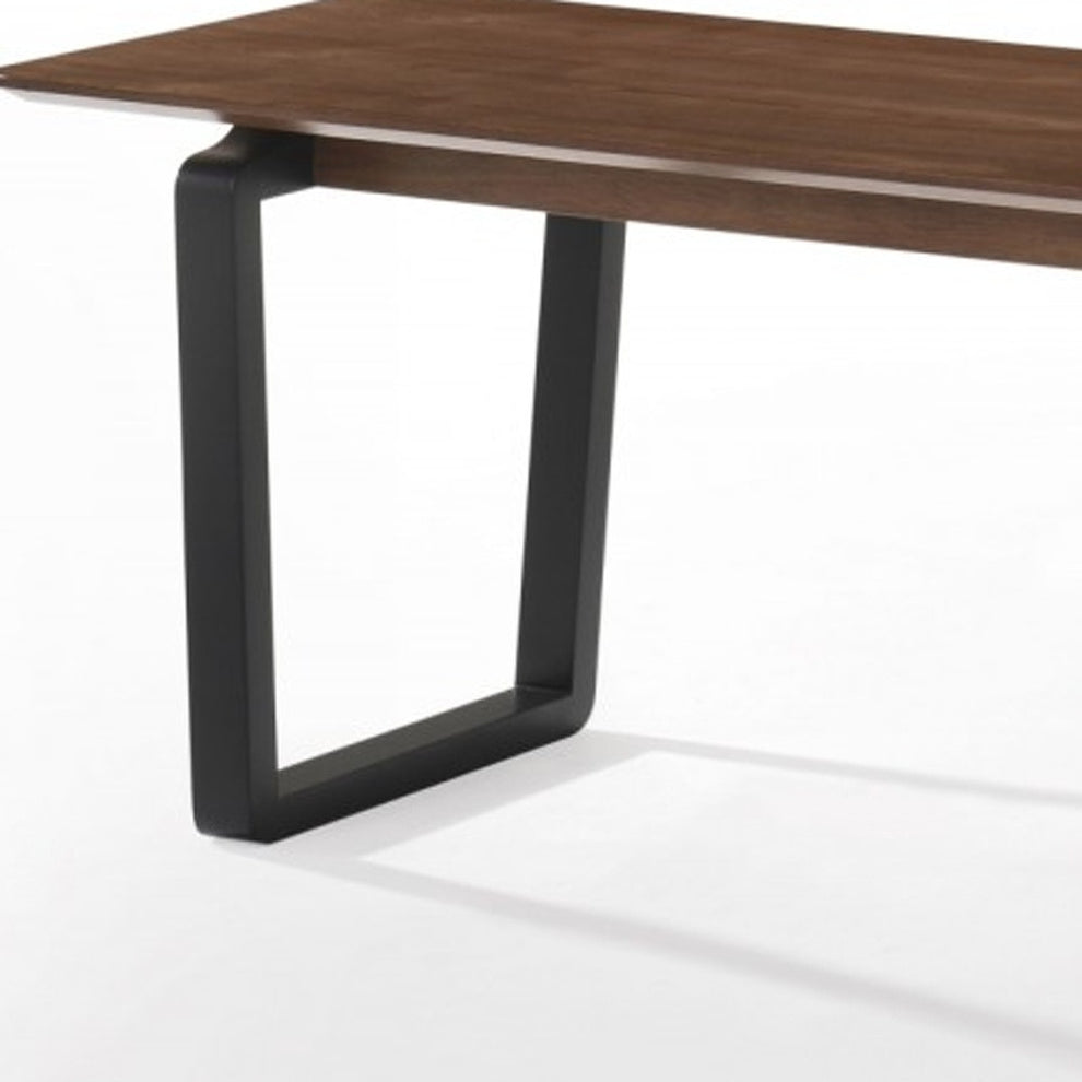 Rectangular Modern Walnut Finish Dining Bench with Black Metal U shaped legs By Homeroots | Benches | Modishstore - 3