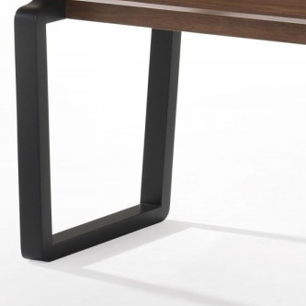 Rectangular Modern Walnut Finish Dining Bench with Black Metal U shaped legs By Homeroots | Benches | Modishstore - 4