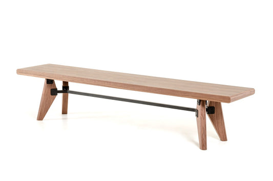 Modern Walnut Finish Dining Bench with Silky Black Metal Support Bar By Homeroots