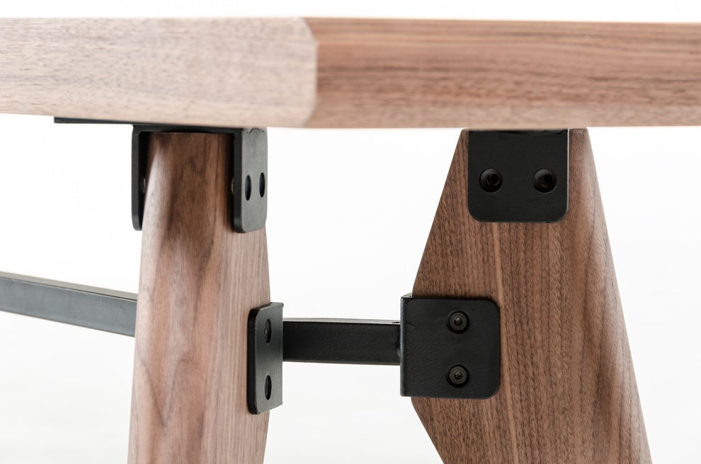 Modern Walnut Finish Dining Bench with Silky Black Metal Support Bar By Homeroots | Benches | Modishstore - 6