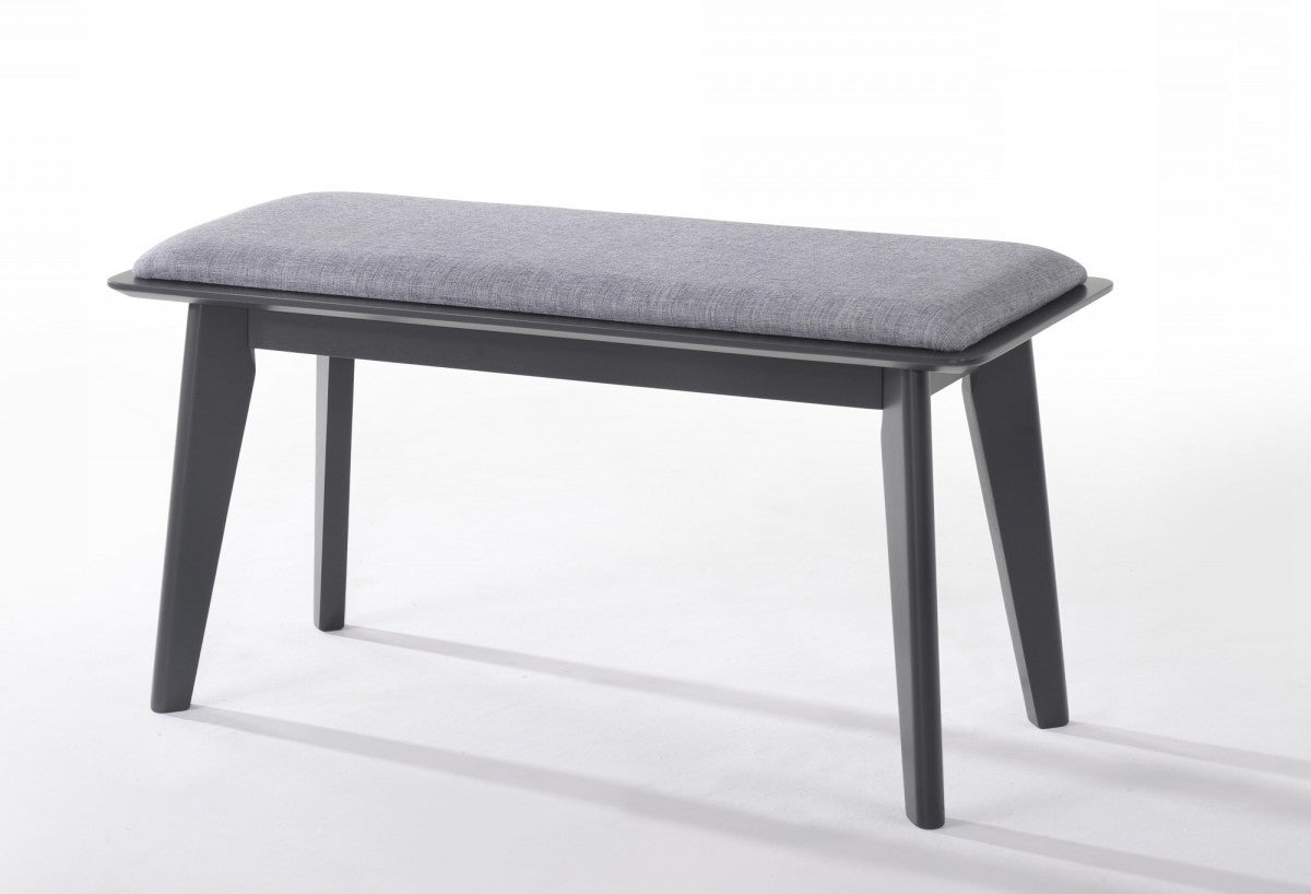 Modern Grey Fabric Upholstered Dining Bench with Charcoal Grey painted wood legs By Homeroots