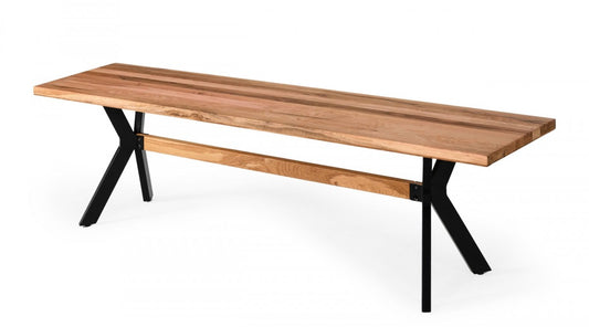 Modern Solid Drift oak Bench with Black Powder coated metal legs By Homeroots