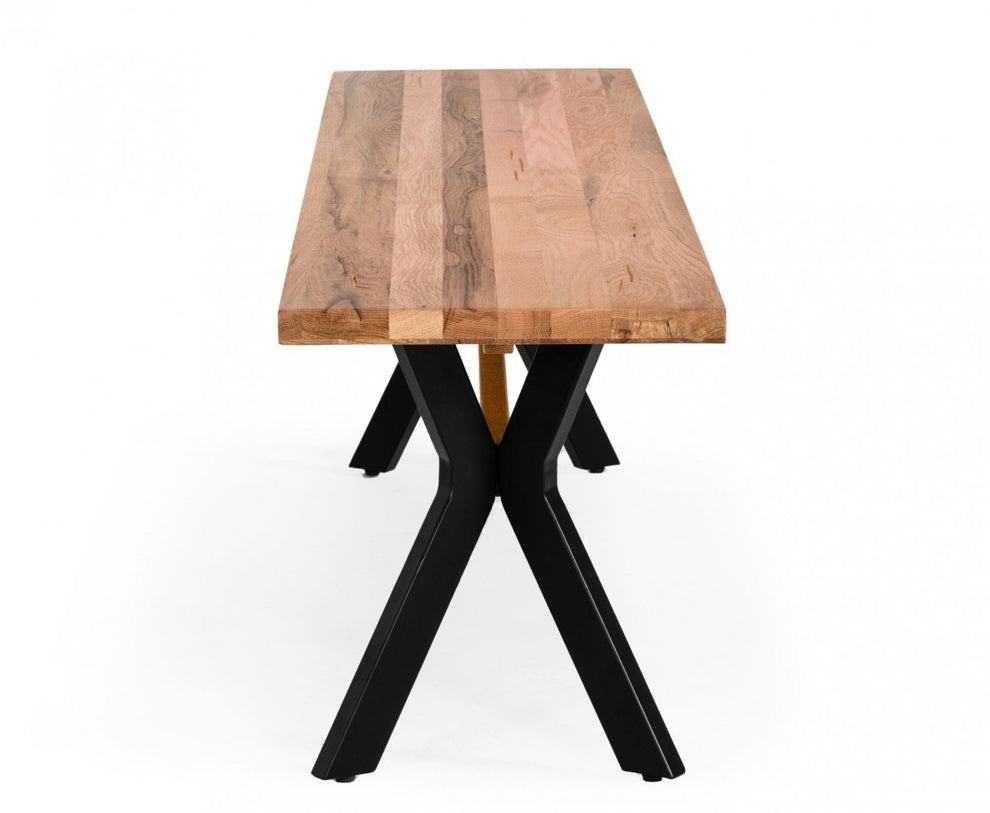 Modern Solid Drift oak Bench with Black Powder coated metal legs By Homeroots | Benches | Modishstore - 3