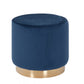 Round Modern Blue Velvet Ottoman with Gold Base By Homeroots
