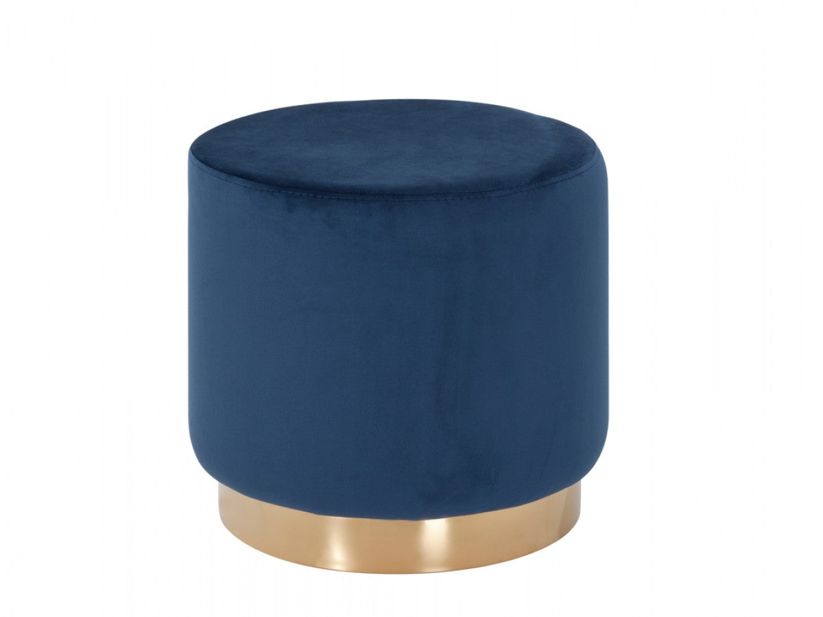 Round Modern Blue Velvet Ottoman with Gold Base By Homeroots | Ottomans | Modishstore