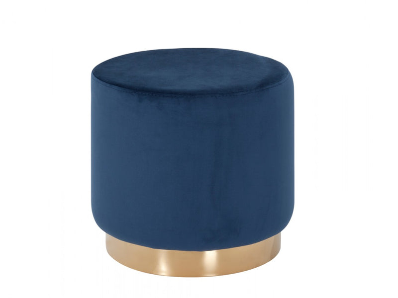 Round Modern Blue Velvet Ottoman with Gold Base By Homeroots | Ottomans | Modishstore