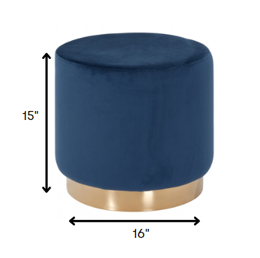 Round Modern Blue Velvet Ottoman with Gold Base By Homeroots
