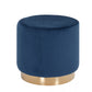 Round Modern Blue Velvet Ottoman with Gold Base By Homeroots | Ottomans | Modishstore - 2