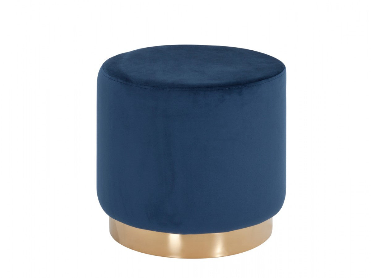 Round Modern Blue Velvet Ottoman with Gold Base By Homeroots | Ottomans | Modishstore - 2