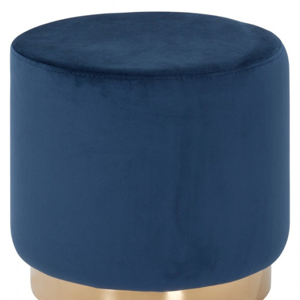 Round Modern Blue Velvet Ottoman with Gold Base By Homeroots | Ottomans | Modishstore - 3