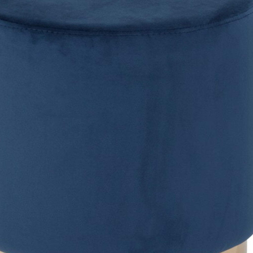Round Modern Blue Velvet Ottoman with Gold Base By Homeroots | Ottomans | Modishstore - 4