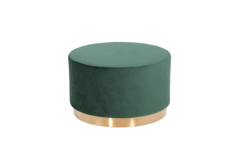 Round Modern Green Velvet Fabric Upholstered Ottoman with Gold Stainless Steel Base By Homeroots | Ottomans | Modishstore