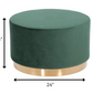 Round Modern Green Velvet Fabric Upholstered Ottoman with Gold Stainless Steel Base By Homeroots | Ottomans | Modishstore - 5