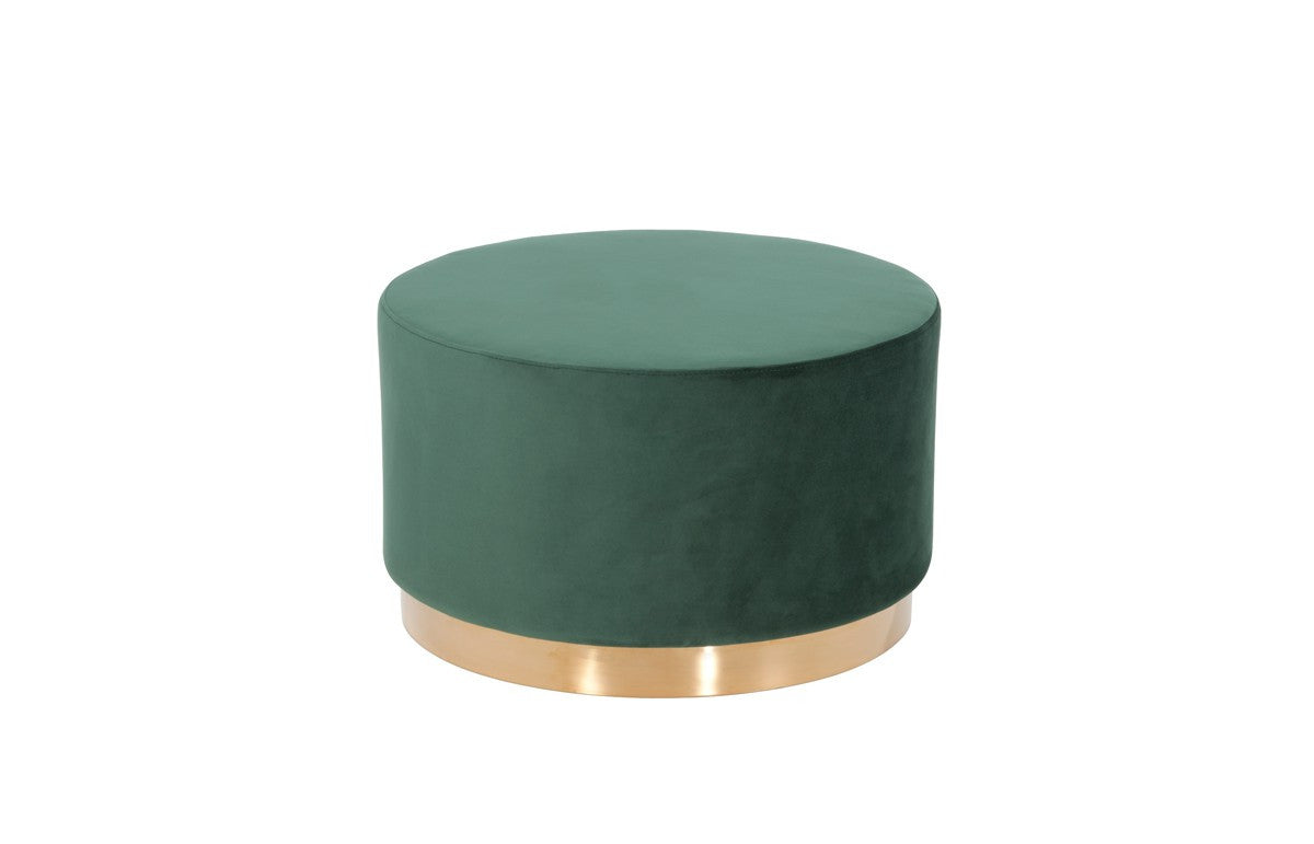 Round Modern Green Velvet Fabric Upholstered Ottoman with Gold Stainless Steel Base By Homeroots | Ottomans | Modishstore - 2