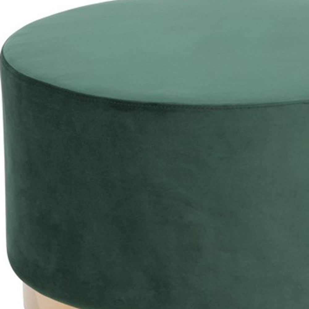 Round Modern Green Velvet Fabric Upholstered Ottoman with Gold Stainless Steel Base By Homeroots | Ottomans | Modishstore - 4