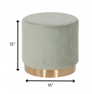 Round Modern Grey Velvet Ottoman with Gold Base By Homeroots