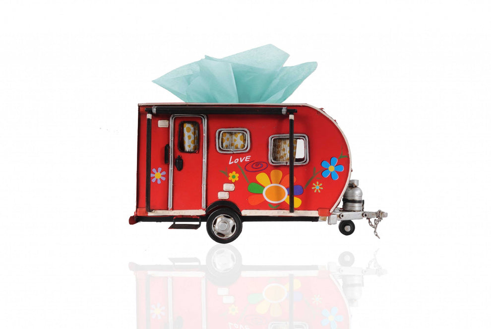 Red Camper Trailer Model Tissue Holder By Homeroots | Sculptures | Modishstore - 3