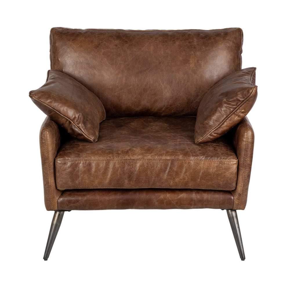 Espresso Brown Top-Grain Leather Wide Accent chair with Wooden Frame and Iron Legs By Homeroots | Accent Chairs | Modishstore - 2