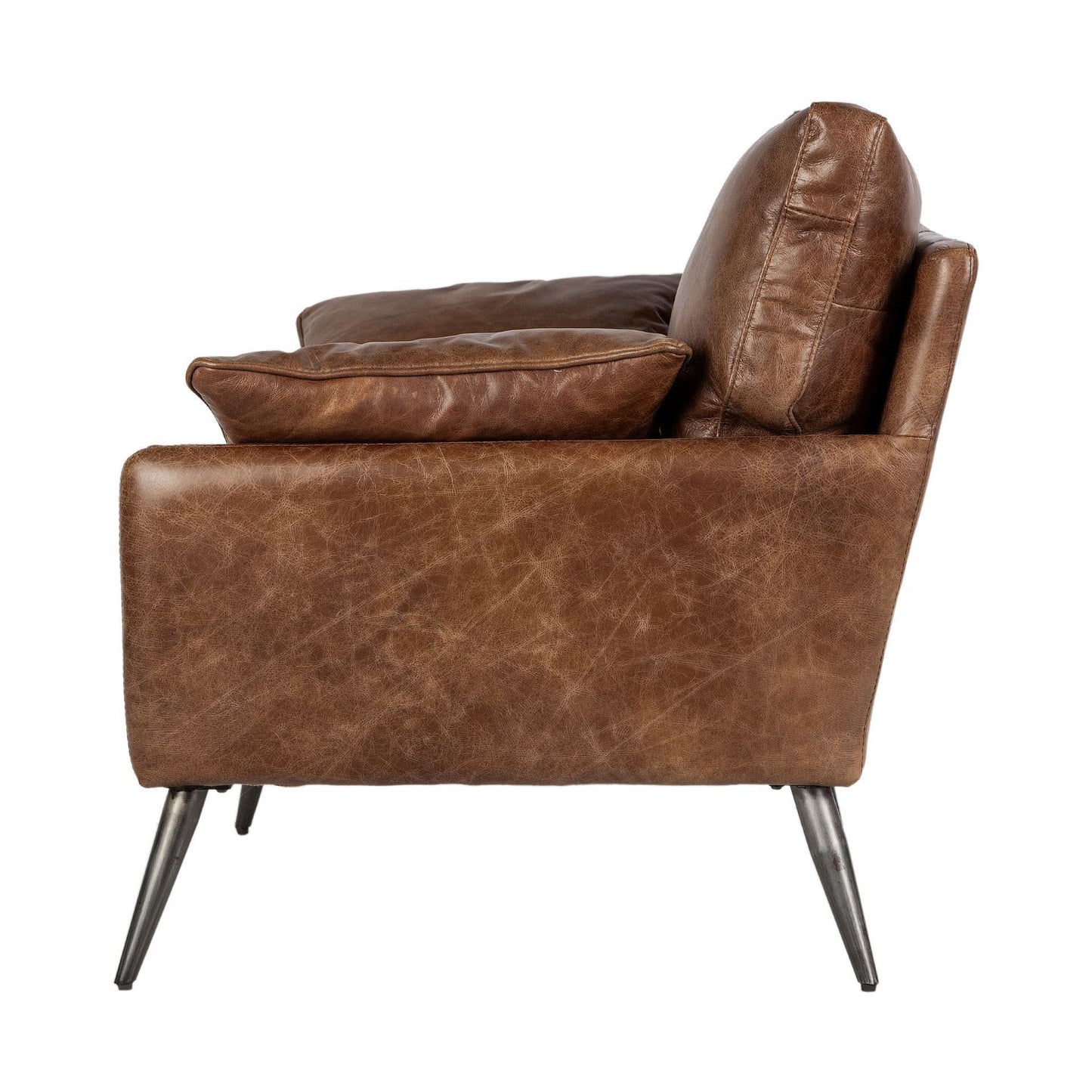 Espresso Brown Top-Grain Leather Wide Accent chair with Wooden Frame and Iron Legs By Homeroots