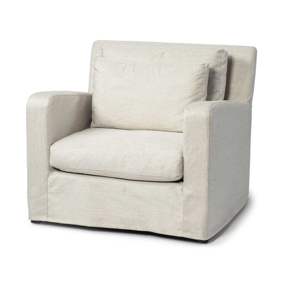 Cream Slipcover Upholstered Fabric Seating Wide Accent chair with Wooden Frame and Legs By Homeroots | Accent Chairs | Modishstore