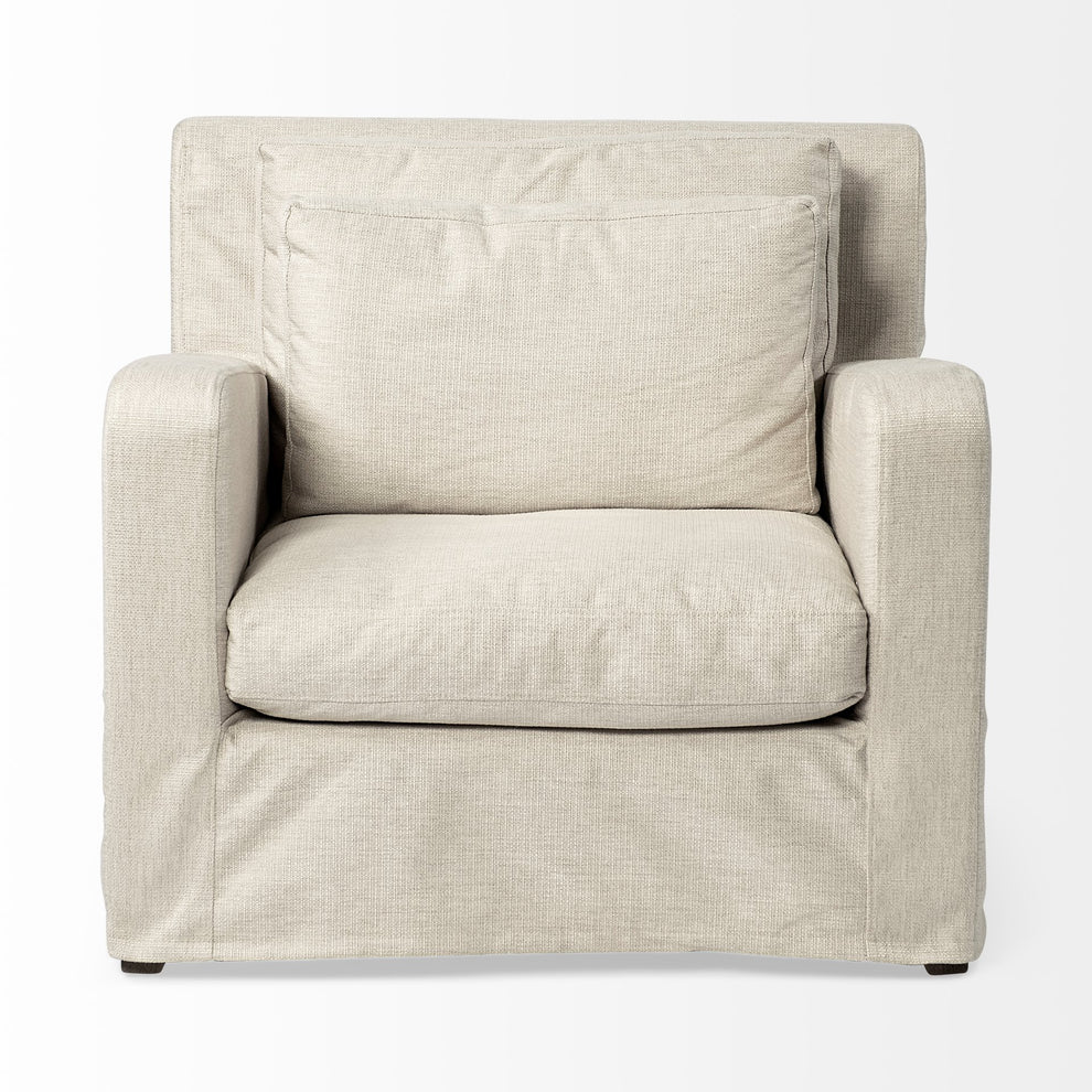 Cream Slipcover Upholstered Fabric Seating Wide Accent chair with Wooden Frame and Legs By Homeroots | Accent Chairs | Modishstore - 2