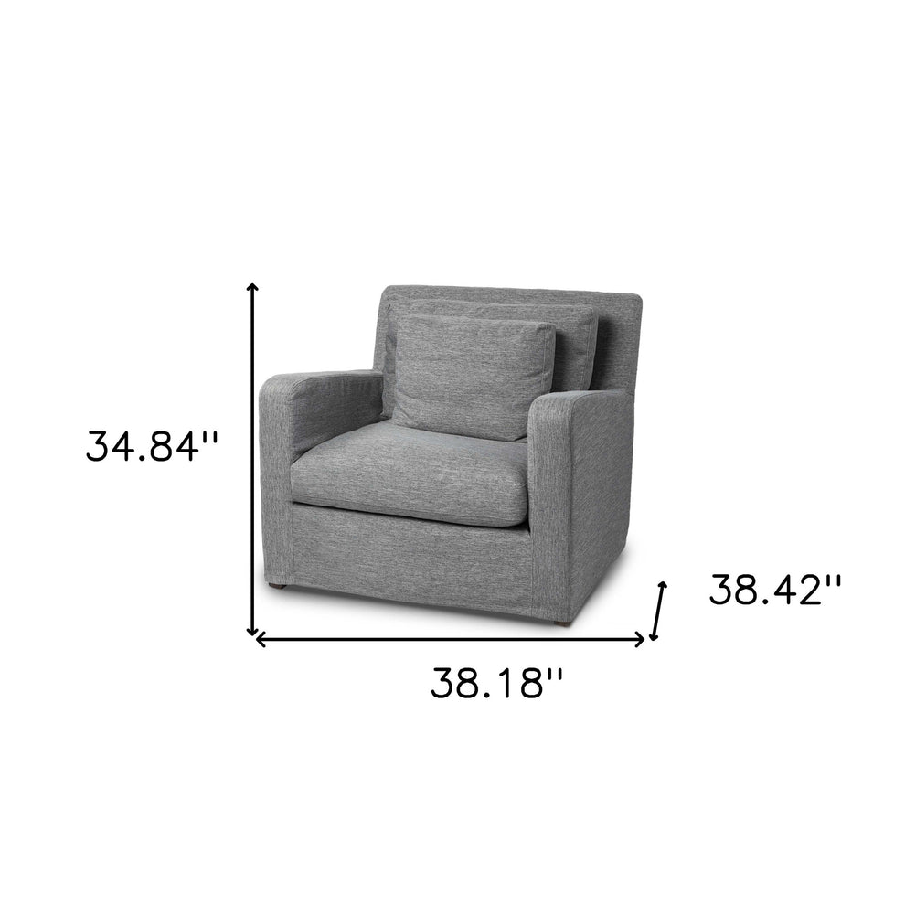 38" Gray And Wood Brown Linen Arm Chair By Homeroots | Armchairs | Modishstore - 4