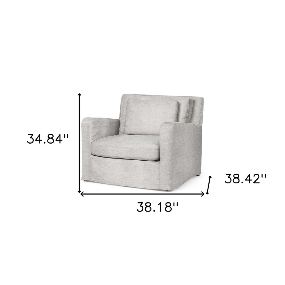 38" Light Gray And Wood Brown Linen Arm Chair By Homeroots | Armchairs | Modishstore - 4