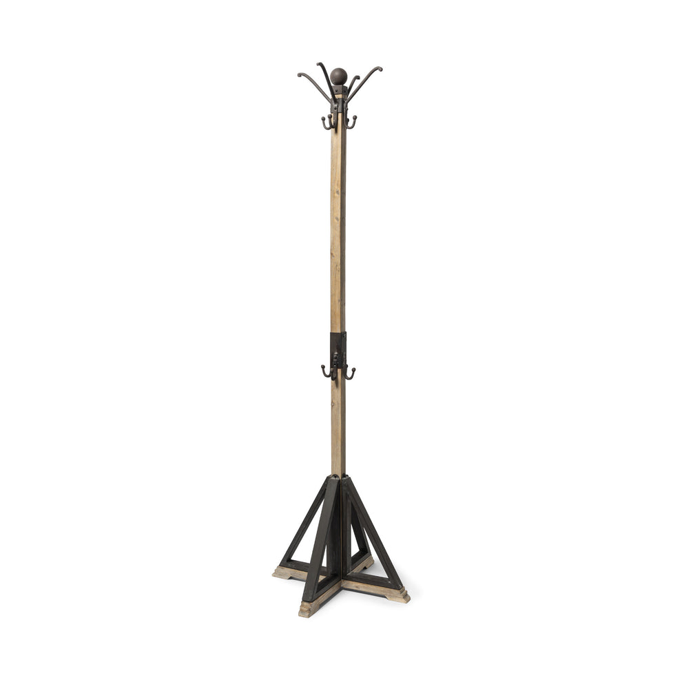 Black Metal and Wooden Coat Rack with Multiple Hooks By Homeroots | Coat Racks | Modishstore - 2