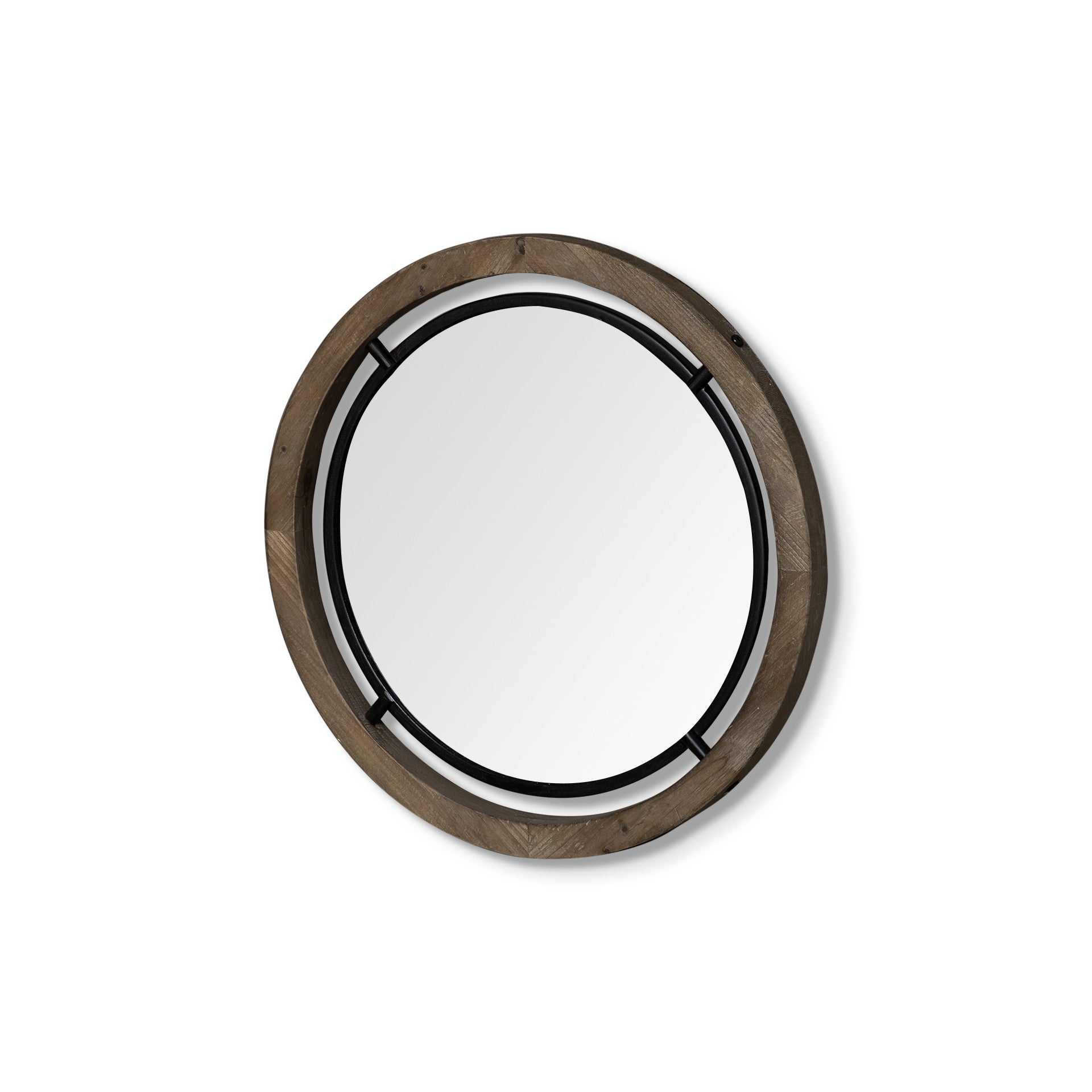 19" Brown Wood and Black Metal Frame Wall Mirror By Homeroots | Mirrors | Modishstore