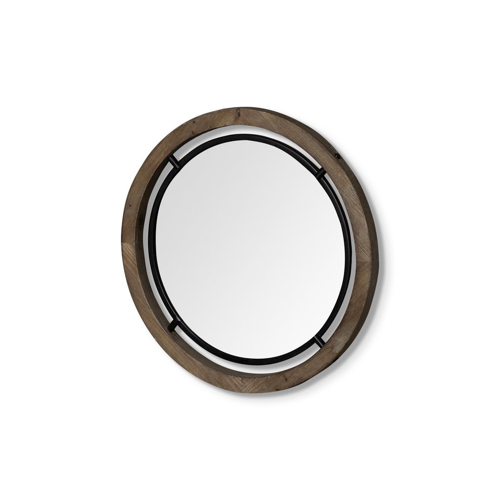 19" Brown Wood and Black Metal Frame Wall Mirror By Homeroots | Mirrors | Modishstore - 2