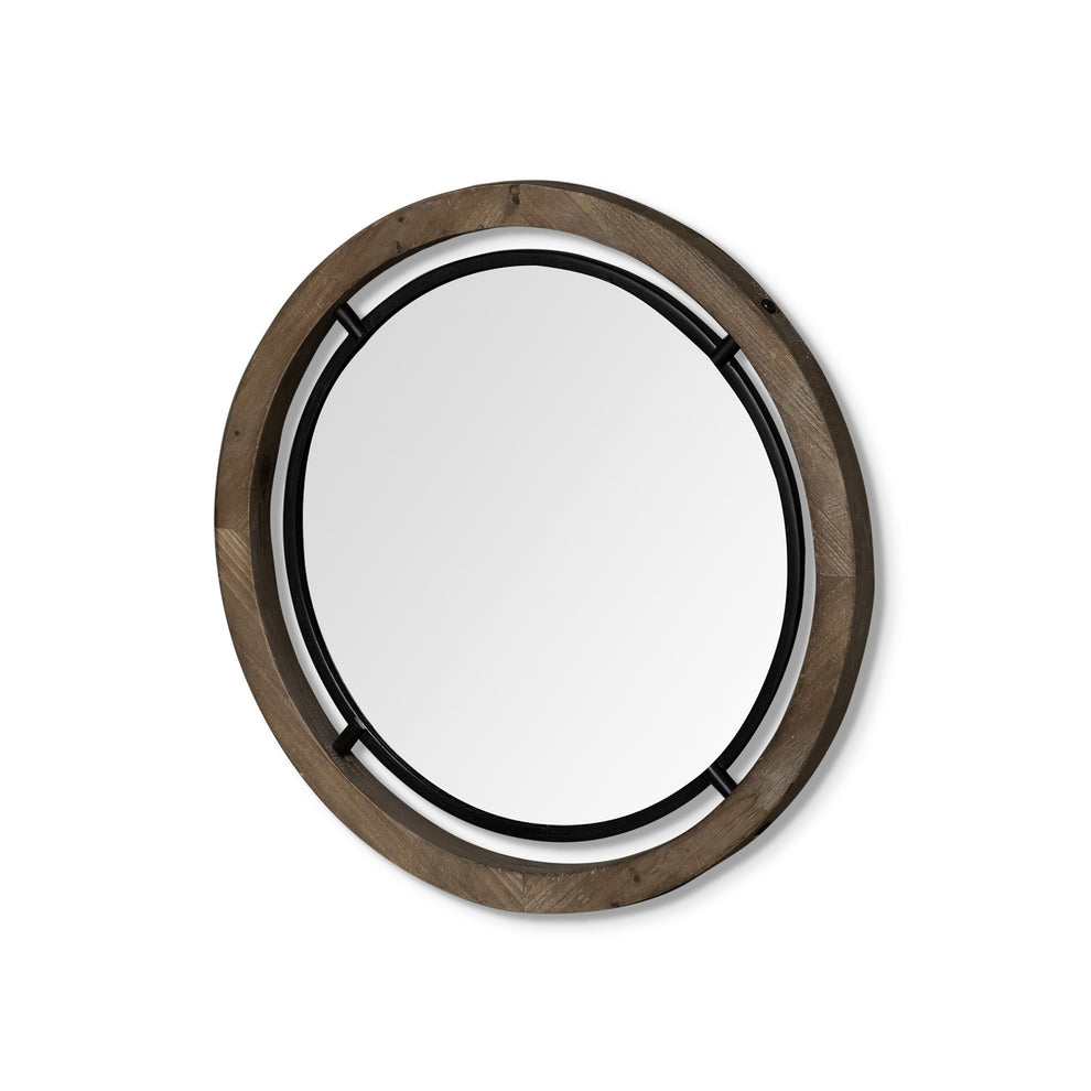 24" Brown Wood and Black Metal Double Frame Wall Mirror By Homeroots | Mirrors | Modishstore - 2