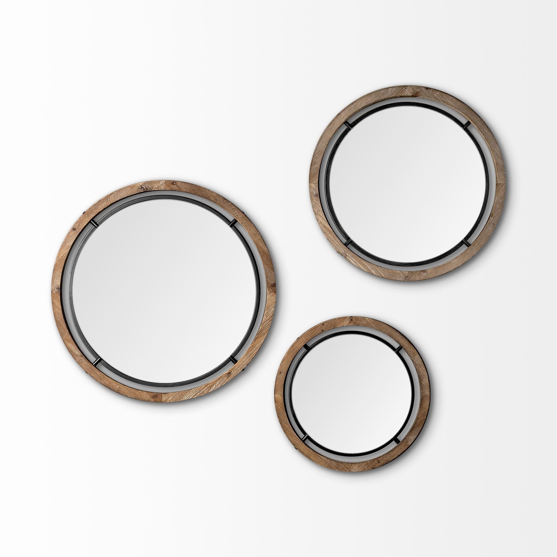 28" Brown Wood and Black Metal Double Frame Wall Mirror By Homeroots | Mirrors | Modishstore - 3