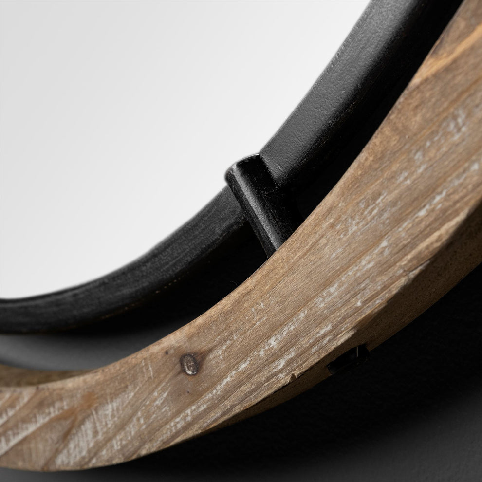 28" Brown Wood and Black Metal Double Frame Wall Mirror By Homeroots | Mirrors | Modishstore - 4