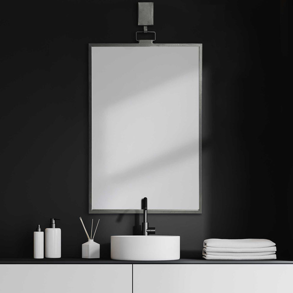 Black Gray Metal Vertical Frame Wall Mirror By Homeroots | Mirrors | Modishstore - 2