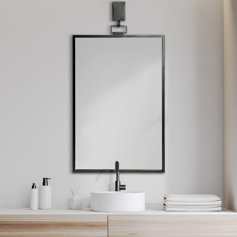 Black Gray Metal Vertical Frame Wall Mirror By Homeroots | Mirrors | Modishstore - 3