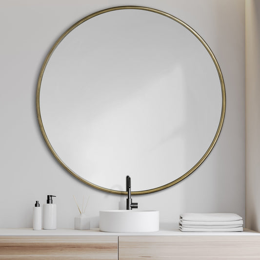 47" Round Gold Metal Frame Wall Mirror By Homeroots | Mirrors | Modishstore